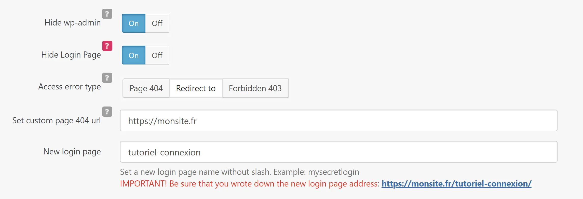 config wpadmin